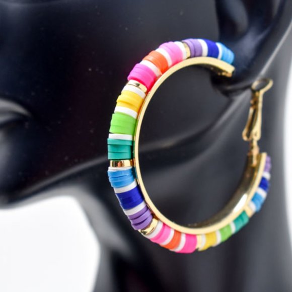 (C) COLORFUL RUBBER DISC GOLD TONE LEVERBACK HOOPS - Picture 12 of 12